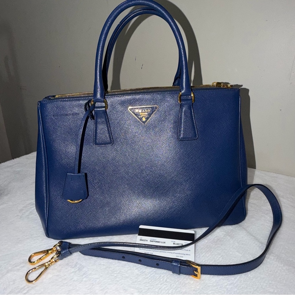 Prada Navy Blue Safiano Leather 2 way Bag